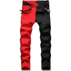 LONGBIDA Men's Slim Fit Skinny Jeans Two Tone Patchwork Designer Stretch Regular Denim Pants