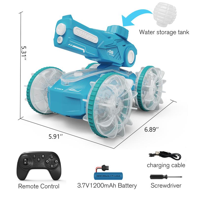 【Tecnock 】 All Terrain RC cars for kidsamphibious tank model automatic water spray toycar with light effects, summer toys, children/adulttoys