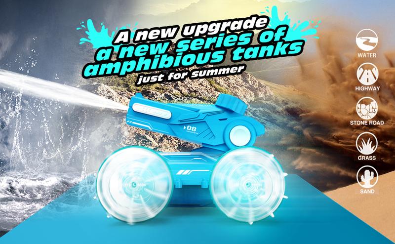 【Tecnock 】 All Terrain RC cars for kidsamphibious tank model automatic water spray toycar with light effects, summer toys, children/adulttoys