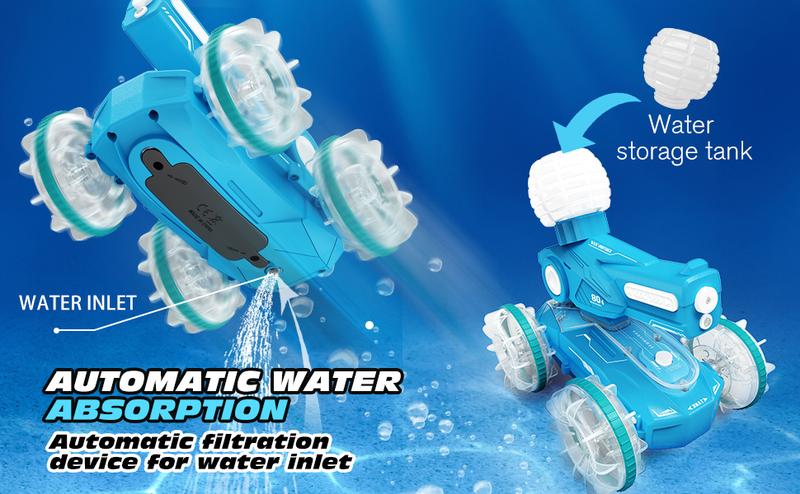 【Tecnock 】 All Terrain RC cars for kidsamphibious tank model automatic water spray toycar with light effects, summer toys, children/adulttoys