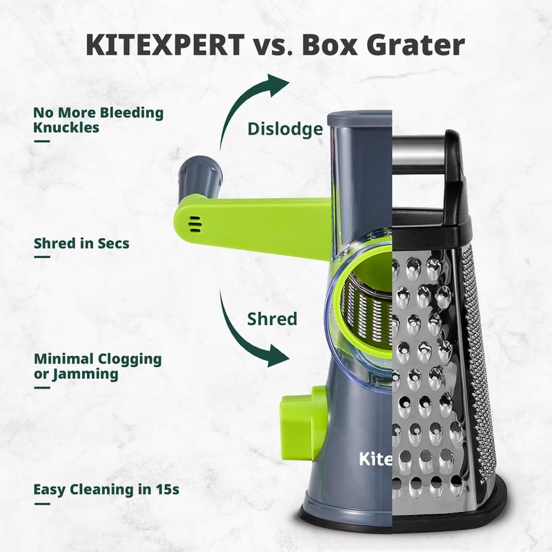 Kitexpert 3 in 1 Rotary Cheese Grater, 3 Interchangeable Blade