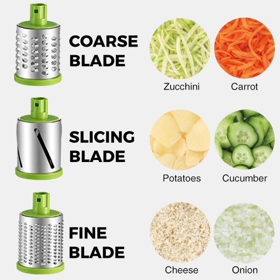 Kitexpert 3 in 1 Rotary Cheese Grater, 3 Interchangeable Blade