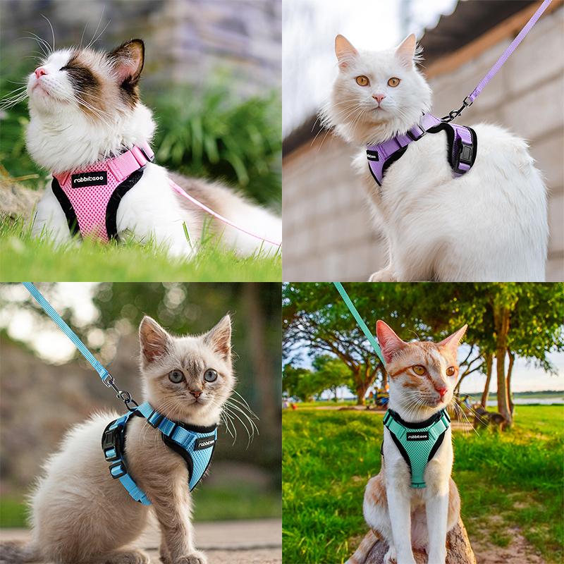 Rabbitgoo Cat Harness and Leash for Walking, Escape Proof Soft Adjustable Vest Harnesses for Cats, Easy Control Breathable Reflective Strips Jacket