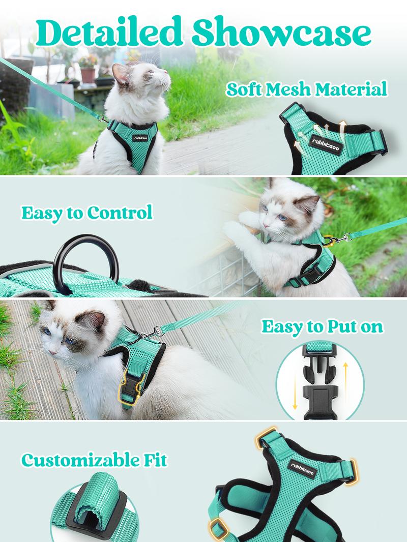 Rabbitgoo Cat Harness and Leash for Walking, Escape Proof Soft Adjustable Vest Harnesses for Cats, Easy Control Breathable Reflective Strips Jacket