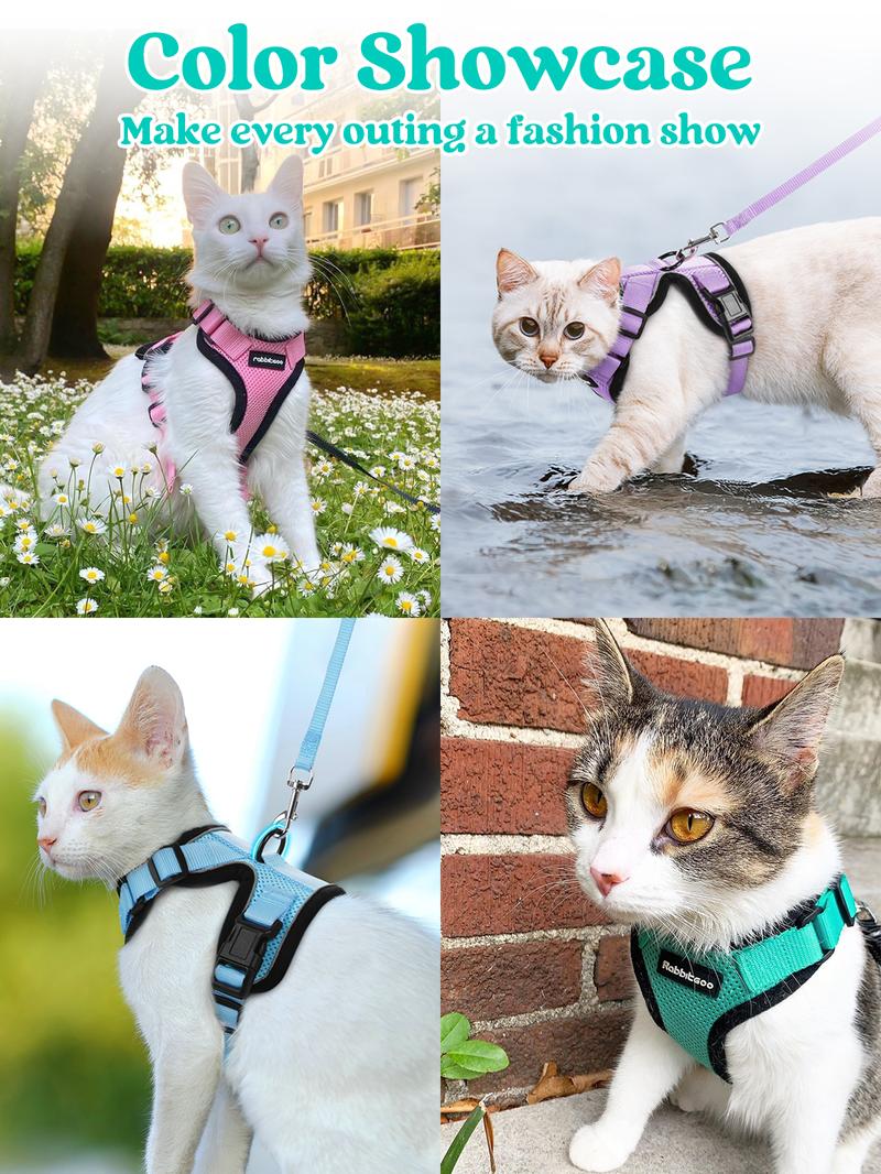 Rabbitgoo Cat Harness and Leash for Walking, Escape Proof Soft Adjustable Vest Harnesses for Cats, Easy Control Breathable Reflective Strips Jacket