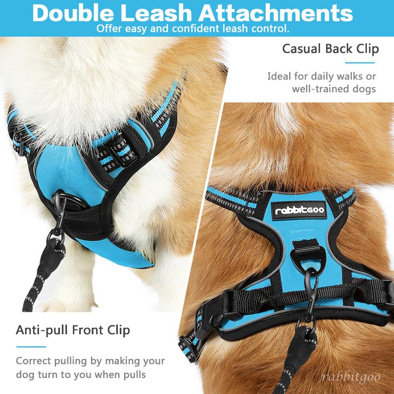 rabbitgoo Dog Harness, No-Pull Pet Harness with2 Leash Clips, Adjustable Soft Padded Dog Vest