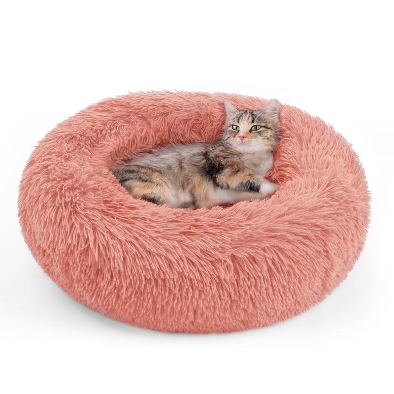 rabbitgoo Cat Beds for Indoor Cats,20 inchesCat Bed Machine Washable, Fluffy Round Pet BedNon-Slip, Calming Soft Plush Donut CuddlerCushion Self Warming for Small Dogs Kittens