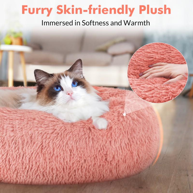 rabbitgoo Cat Beds for Indoor Cats,20 inchesCat Bed Machine Washable, Fluffy Round Pet BedNon-Slip, Calming Soft Plush Donut CuddlerCushion Self Warming for Small Dogs Kittens