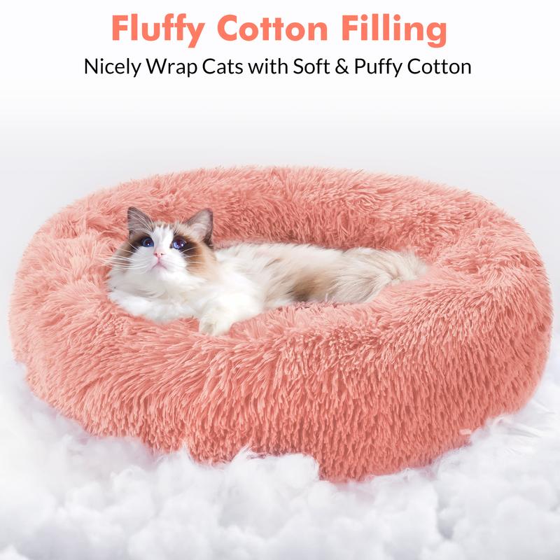 rabbitgoo Cat Beds for Indoor Cats,20 inchesCat Bed Machine Washable, Fluffy Round Pet BedNon-Slip, Calming Soft Plush Donut CuddlerCushion Self Warming for Small Dogs Kittens