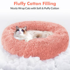 rabbitgoo Cat Beds for Indoor Cats,20 inchesCat Bed Machine Washable, Fluffy Round Pet BedNon-Slip, Calming Soft Plush Donut CuddlerCushion Self Warming for Small Dogs Kittens