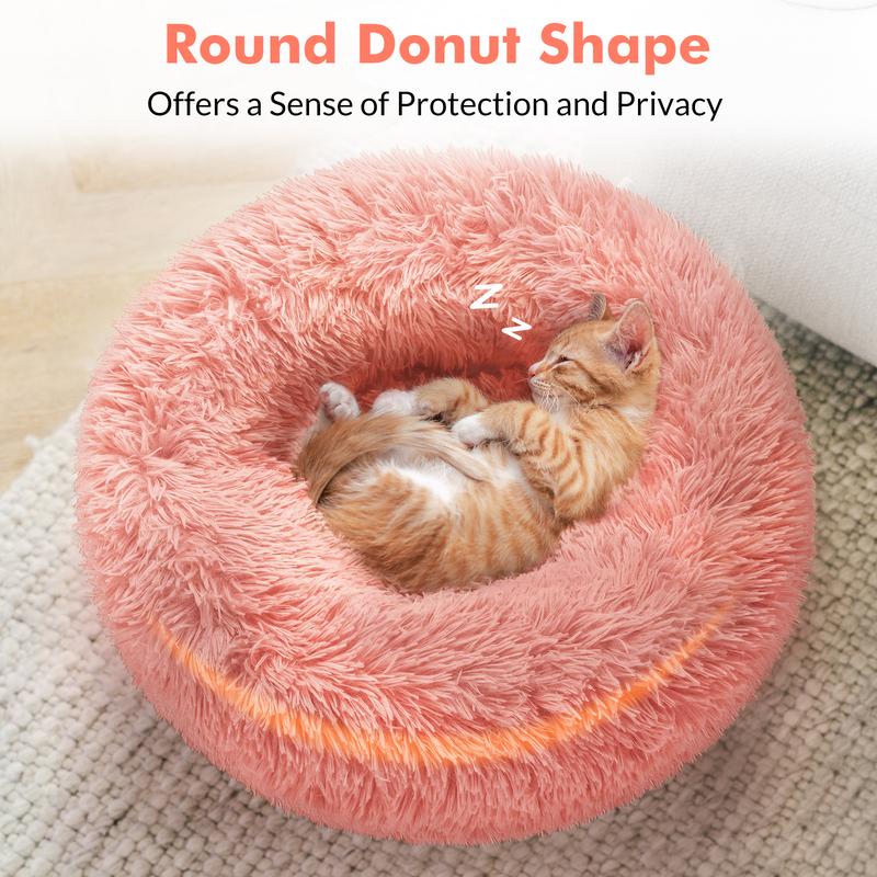 rabbitgoo Cat Beds for Indoor Cats,20 inchesCat Bed Machine Washable, Fluffy Round Pet BedNon-Slip, Calming Soft Plush Donut CuddlerCushion Self Warming for Small Dogs Kittens