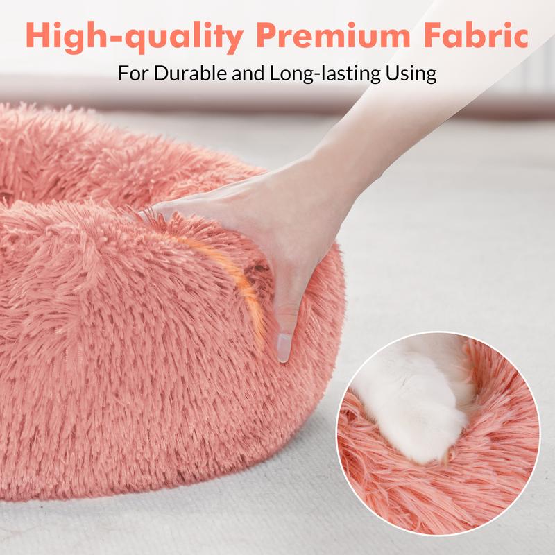 rabbitgoo Cat Beds for Indoor Cats,20 inchesCat Bed Machine Washable, Fluffy Round Pet BedNon-Slip, Calming Soft Plush Donut CuddlerCushion Self Warming for Small Dogs Kittens