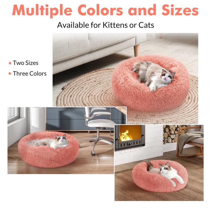 rabbitgoo Cat Beds for Indoor Cats,20 inchesCat Bed Machine Washable, Fluffy Round Pet BedNon-Slip, Calming Soft Plush Donut CuddlerCushion Self Warming for Small Dogs Kittens