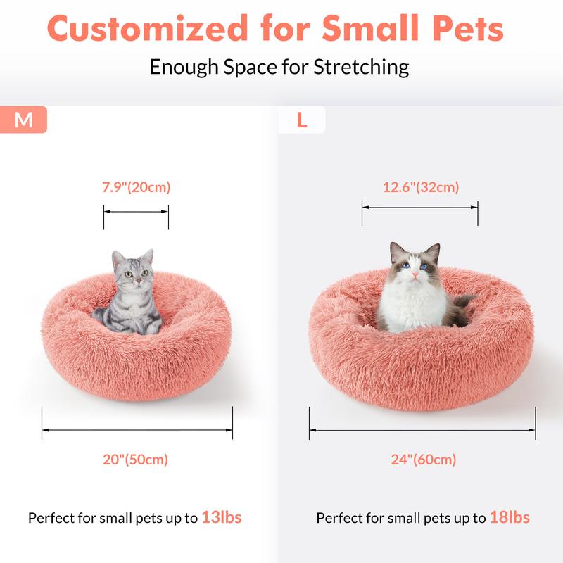 rabbitgoo Cat Beds for Indoor Cats,20 inchesCat Bed Machine Washable, Fluffy Round Pet BedNon-Slip, Calming Soft Plush Donut CuddlerCushion Self Warming for Small Dogs Kittens