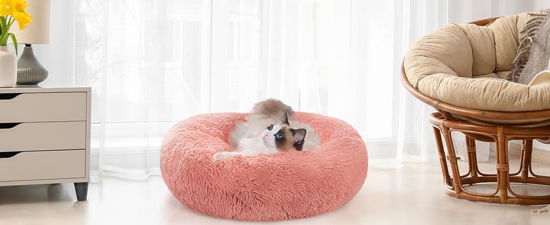 rabbitgoo Cat Beds for Indoor Cats,20 inchesCat Bed Machine Washable, Fluffy Round Pet BedNon-Slip, Calming Soft Plush Donut CuddlerCushion Self Warming for Small Dogs Kittens