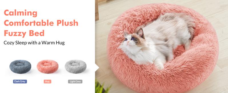 rabbitgoo Cat Beds for Indoor Cats,20 inchesCat Bed Machine Washable, Fluffy Round Pet BedNon-Slip, Calming Soft Plush Donut CuddlerCushion Self Warming for Small Dogs Kittens