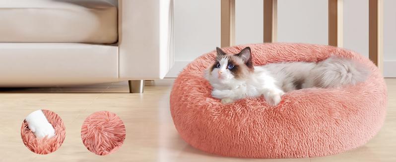 rabbitgoo Cat Beds for Indoor Cats,20 inchesCat Bed Machine Washable, Fluffy Round Pet BedNon-Slip, Calming Soft Plush Donut CuddlerCushion Self Warming for Small Dogs Kittens